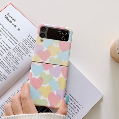 Kawaii Cream Pink Heart Print Cartoon Samsung Galaxy Z Flip Phone case