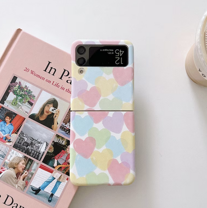 Kawaii Cream Pink Heart Print Cartoon Samsung Galaxy Z Flip Phone case