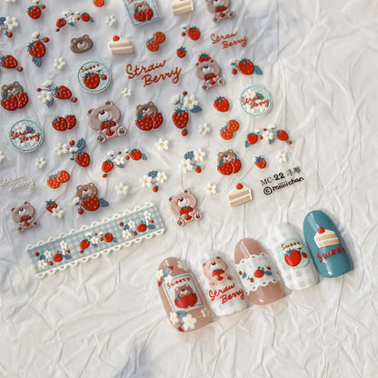 Hello Claws | Strawberry Bear 5D Nail Deco Sticker