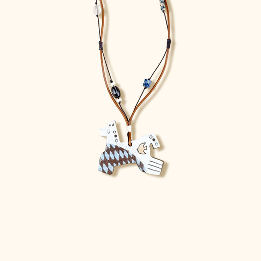 Her Market | Blue Diamond Pattern Whimsical 8-Leg Pony Necklace