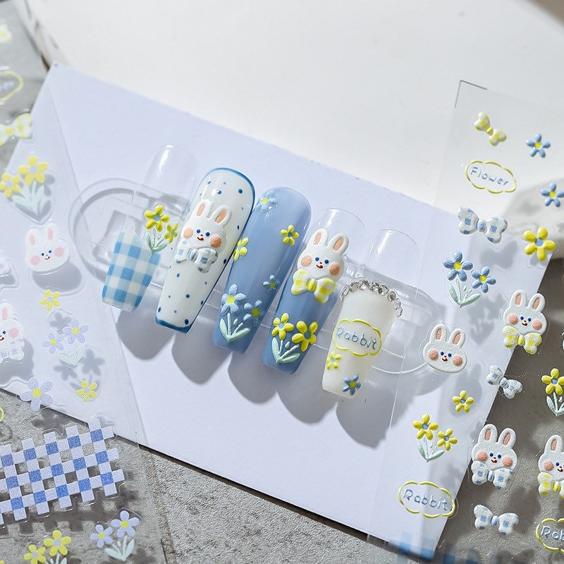 Hello Claws | Flowering Shrubs Bunny Embossed Pattern Design Nail Deco Sticker