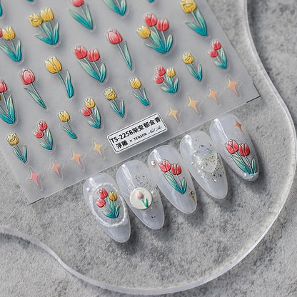 Hello Claws | Spring Tulip Flower Star 5D Embossed Pattern Design Nail Deco Sticker