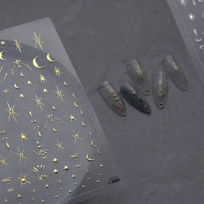 Hello Claws | Moon And Star Gold Silver Nail Deco Sticker