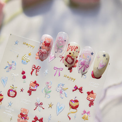 Hello Claws | Bear Apple Cake Nail Deco Sticker